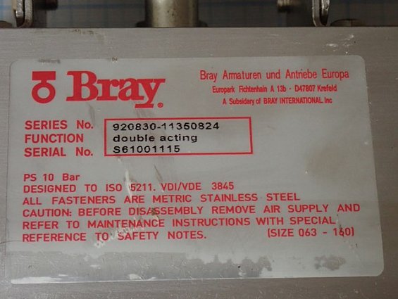 Затвор Bray 40-466-DN80 400300-1100D466+Bray double acting 920830-11350532+ITS100 дисковый поворотны