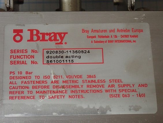 Затвор Bray 40-466-DN80 400300-1100D466+Bray double acting 920830-11350532+ITS100 дисковый