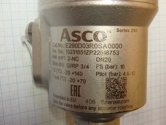Клапан Asco E290D03R0SA0000 DN20 2-NC G/RP 3/4 Emerson POLAND