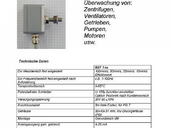 Датчик вибрации bach-messtechnik bst1-ra 100mm/s BST-1-100mm/s-1.00 00550503 4...20mA