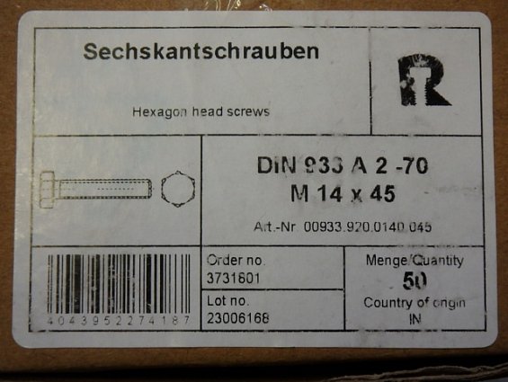 Болт М14х45 A2-70 DIN933 ГОСТ7798 ГОСТ7805-70 ISO4017 из нержавеющей стали c шестигранной головкой п