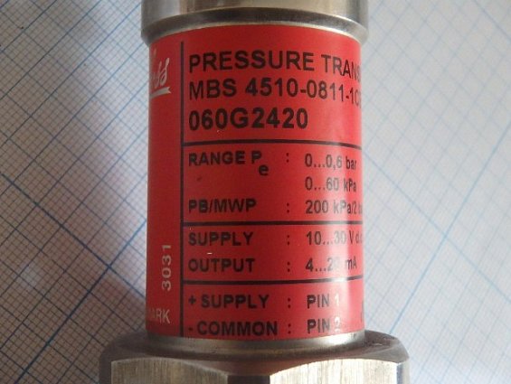 Преобразователь давления danfoss mbs-4510-0811-1cb12 060G2420 0...0.6bar 0...60kPa 4-20mA 10...30VDC