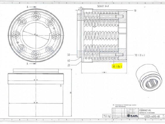 Пружинная оправка KAHL K3101-4260 0030 FEDERDORN 8-ST пресса гранулятора сухого жома KAHL PRESSE 39-