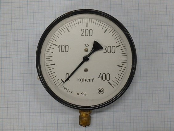 Манометр МП4-У 0-400kgf/cm2 кл.т.1.5 диаметр корпуса Ф160мм IP40 М20х1.5 РШ У2 корпус-сталь
