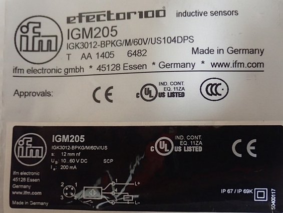 Датчик индуктивный ifm IGM205 IGK3012-BPKG/M/60V/US104DPS