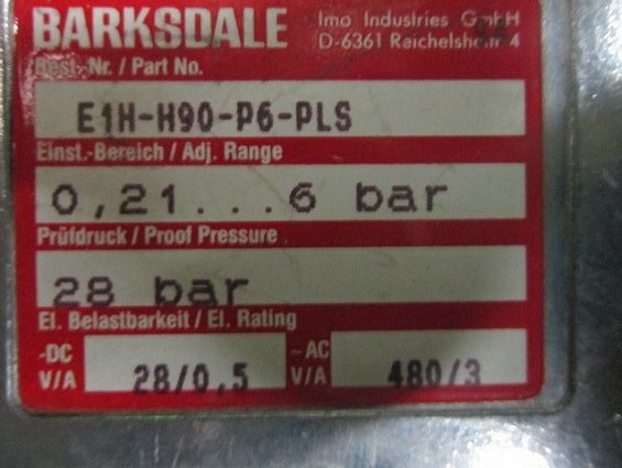 Датчик реле давления e1hh90p6pls e1h-h90-p6-pls 0.21...6bar BARKSDALE-PRESSURE SWITCH 3-90/PSI 10/10