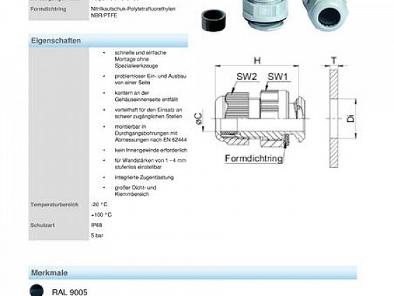 Кабельный ввод гермоввод Jacob K341-1016-00 M16х1.5 RAL7035 Perfect Fix Kabelverschraubung