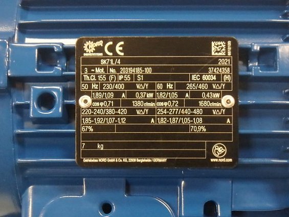 Электродвигатель NORD sk71L/4 220-240/380-420 50Hz IP55 0.37kW 1380r/min IP55 