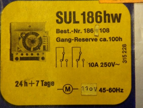 Таймер аналоговый SUL186hw 1861108 24h+7tage 10А 250V~ 110V 45-60Hz