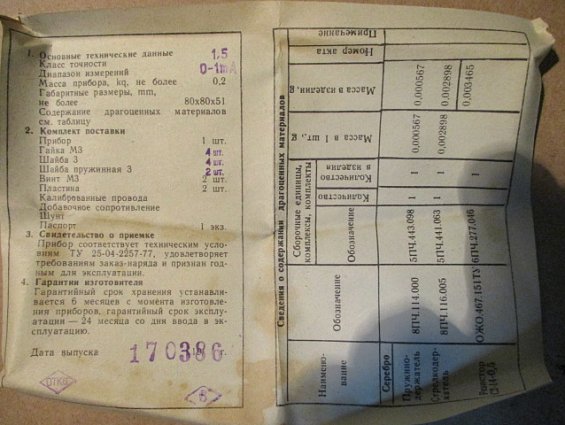 Миллиамперметр М42100 шкала 0-1mA Кл.т1.0 1986г.в СДЕЛАНО В СССР