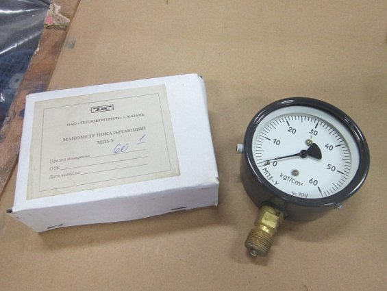Манометр МП3-У 0-60kgf/cm2 кл.т.1.0 диаметр корпуса Ф100мм IP40 М20х1.5 РШ У2