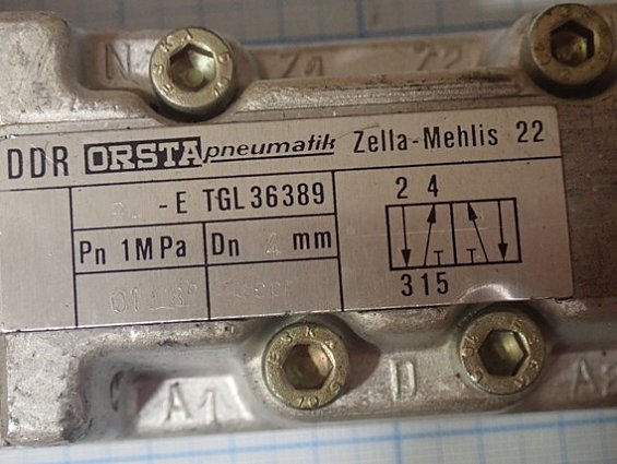 Клапан DDR ORSTA pneumatik B4-E TGL36389 Dn4mm FEM-5 =24V 5W 100%ED