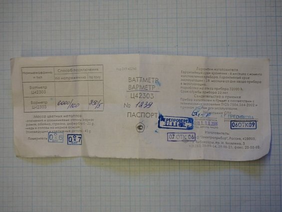 Варметр Ц42303 ВАР 0-8МВАР 6000/100 750/5 1,5В