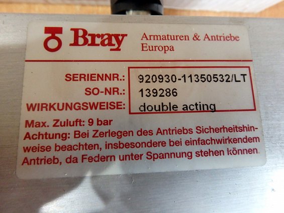 Пневмопривод double acting Bray S92-0930/70MVQ 920930-11350532/LT ISO5211 F05/А07 9bar max