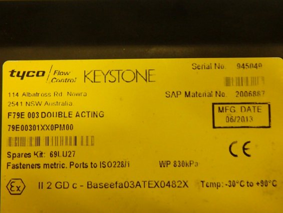 Пневмопривод tyco KEYSTONE F79E 003 DOUBLE ACTING 79E00301XX0PM00 Pneu.Act ACT79E003 DA-Standard CW