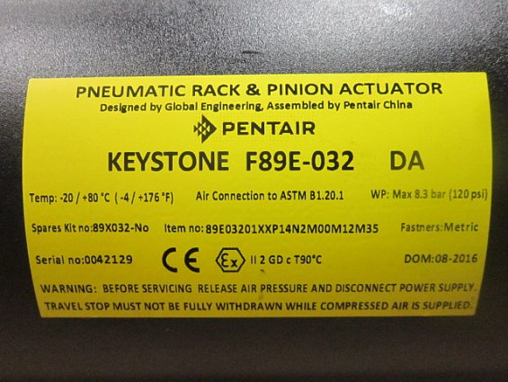 Пневмопривод keystone F89e-032 DA -20C +80C 8.3bar 89x032-No 89e03201xxp14n2m00m12m35